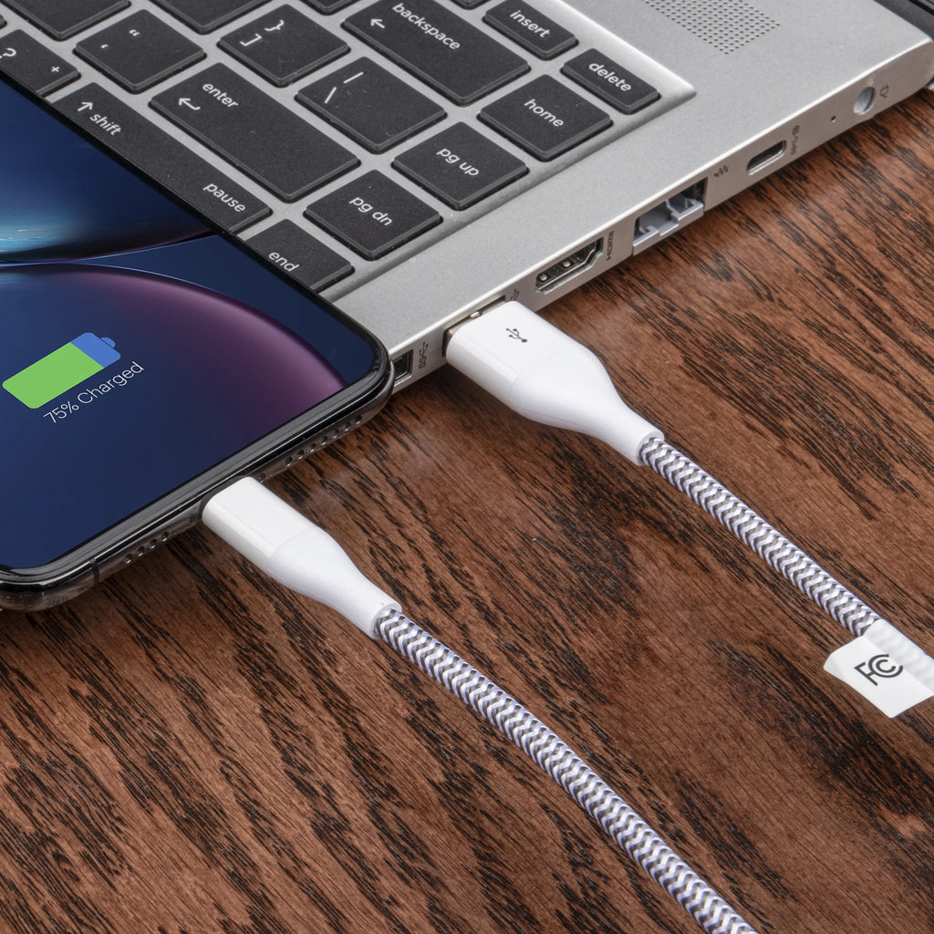 Lightning to USB-C & USB-A (2 Pack), 6Ft, Charging & Data Sync Cables, MFI Certified, Braided, White