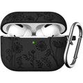 for Airpods Pro 2 Case, Flower Engraved Silicone Protective Case for Apple Airpod Pro 2Nd/1St Generation Case with Keychain for Women Men, Black