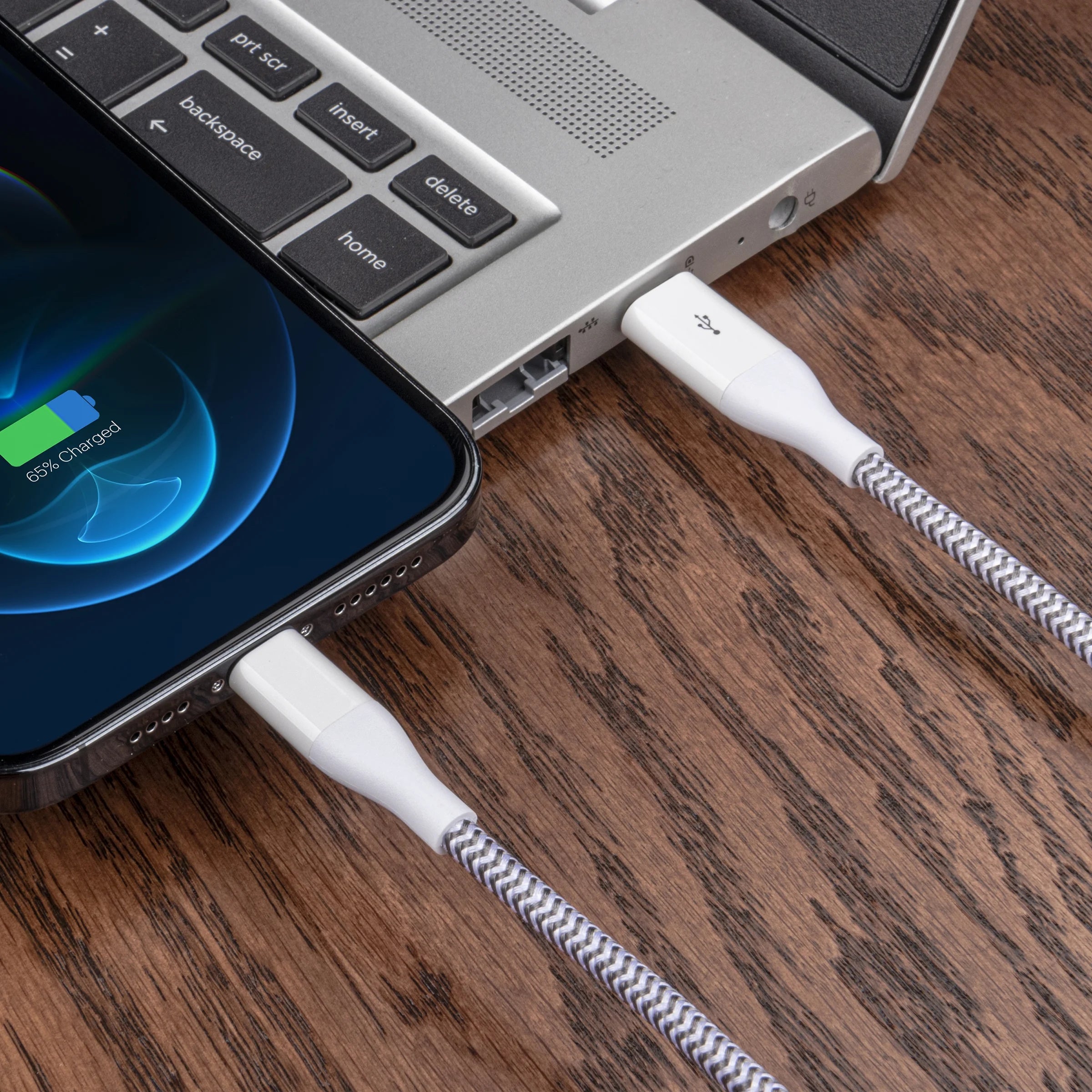 Lightning to USB-C & USB-A (2 Pack), 6Ft, Charging & Data Sync Cables, MFI Certified, Braided, White
