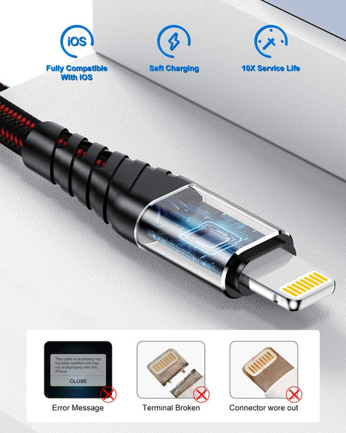 3Pack 3Ft Iphone Charger, [ Apple Mfi Certified ] 3 Foot Iphone Charging Cable, Nylon Braided 3 Feet Lightning Charger Cord for Apple Iphone 14 Pro Max/13/12 Mini/11/X/Xs/Xr/Xs Max/8/7/6/5S Wire