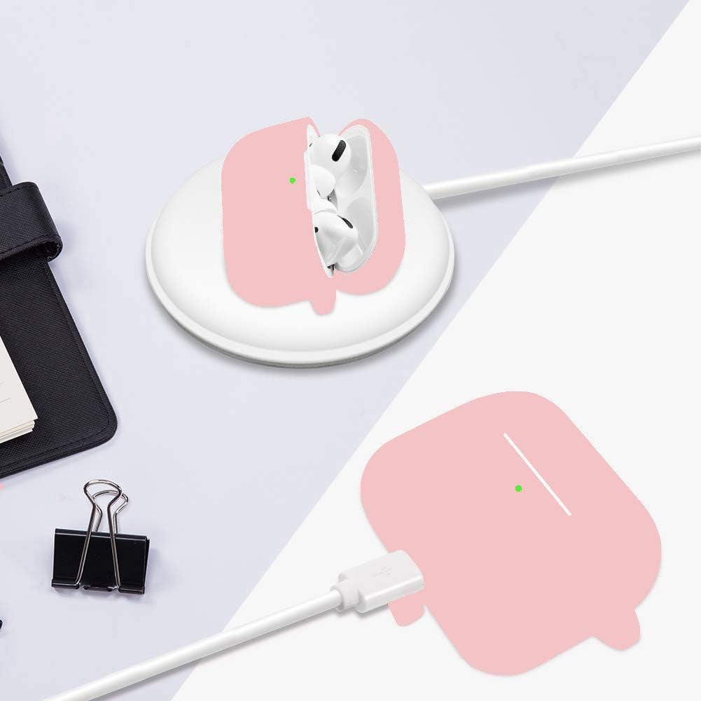 Protective Case Cover for Airpods Pro Charging Case, Upgraded Air Pods Silicone Case Skin with Soft Cute Ball Pom Pom Keychain Kit (A, Pink)