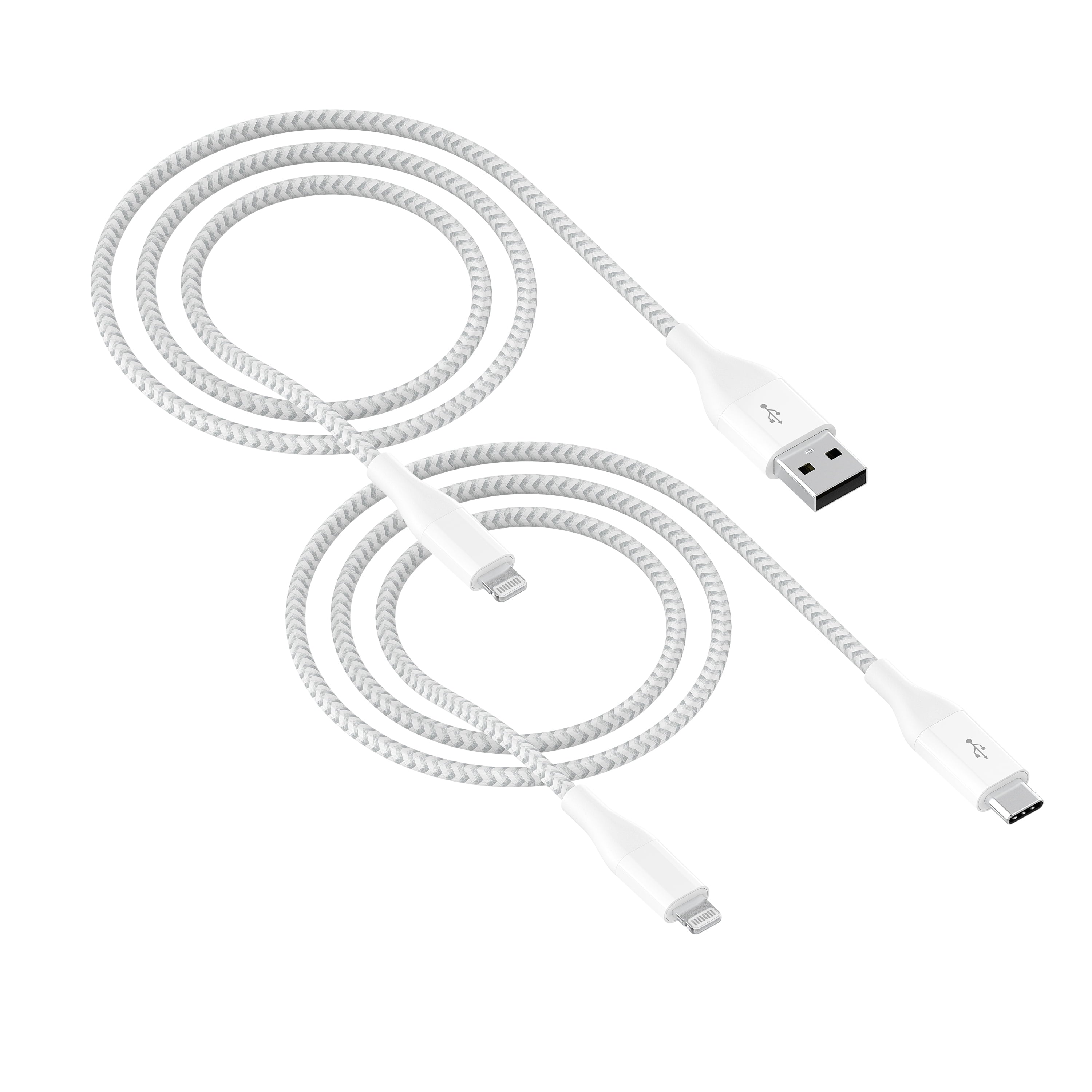 Lightning to USB-C & USB-A (2 Pack), 6Ft, Charging & Data Sync Cables, MFI Certified, Braided, White