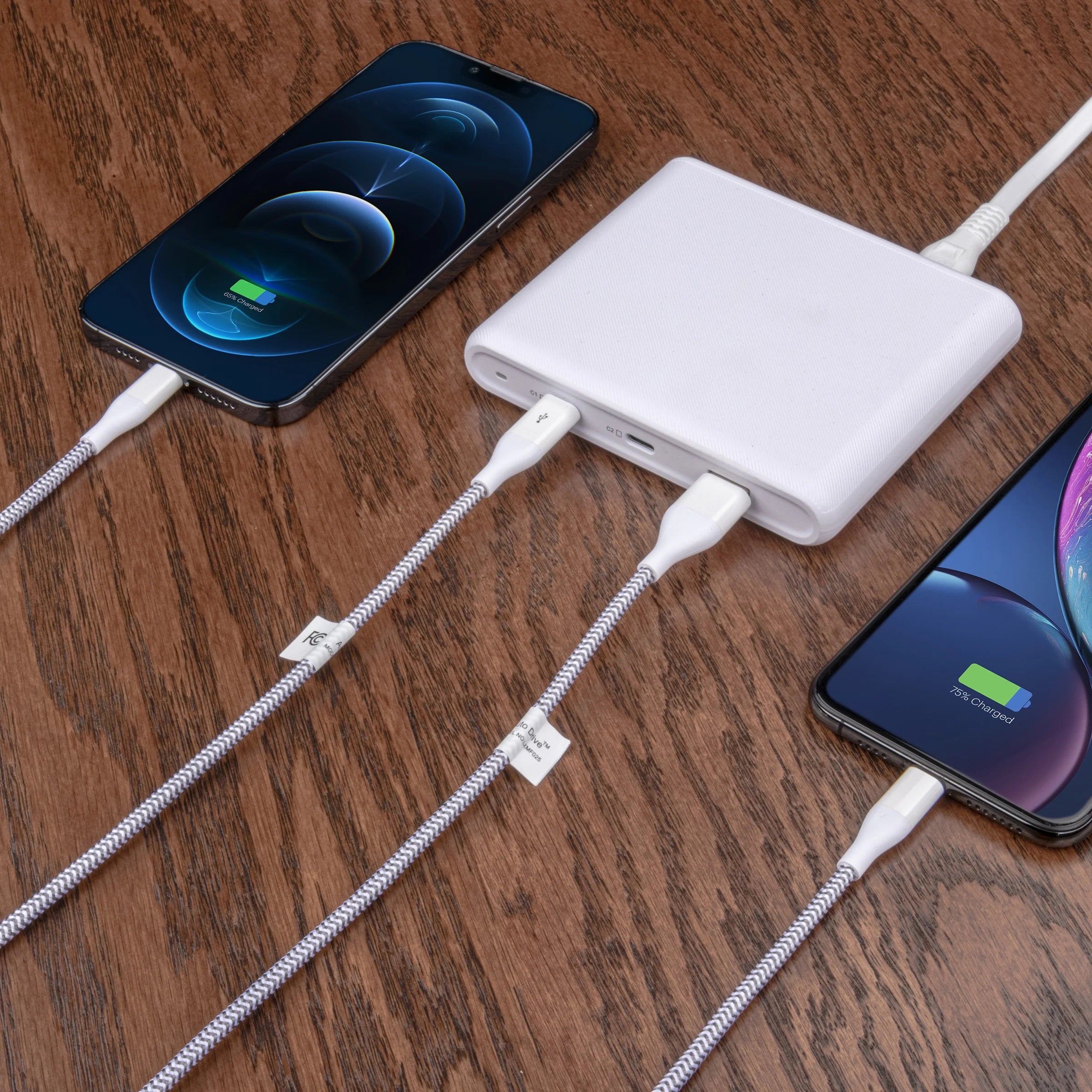 Lightning to USB-C & USB-A (2 Pack), 6Ft, Charging & Data Sync Cables, MFI Certified, Braided, White