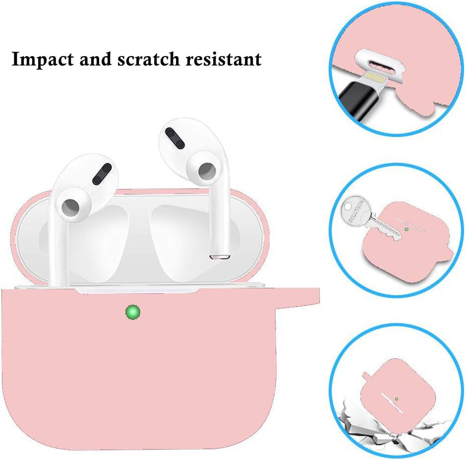 Protective Case Cover for Airpods Pro Charging Case, Upgraded Air Pods Silicone Case Skin with Soft Cute Ball Pom Pom Keychain Kit (A, Pink)